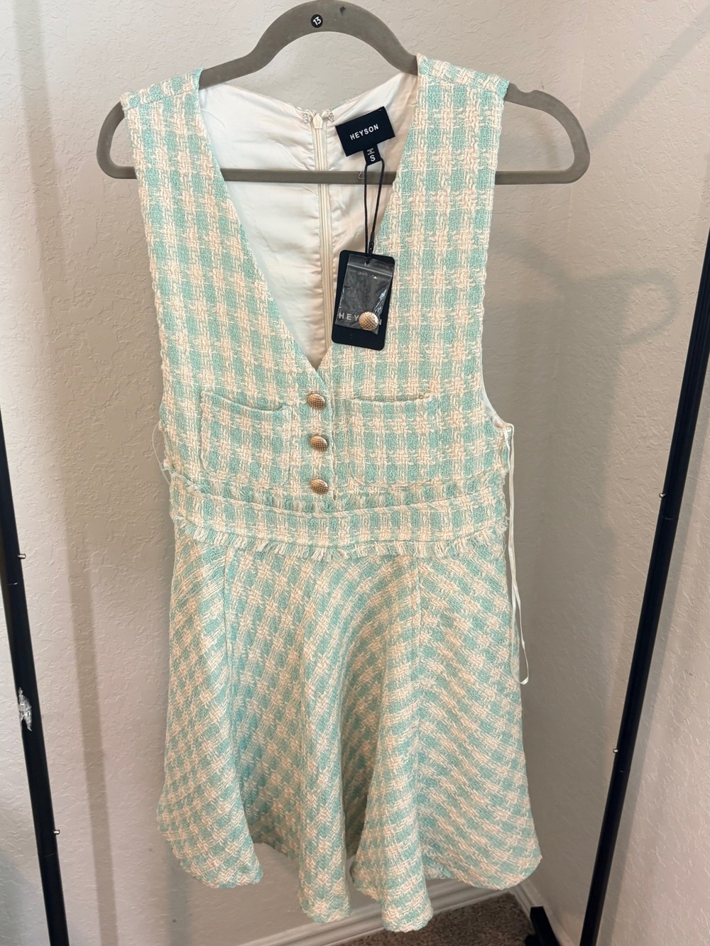 Heyson Mint Tweed V-Neck Mini Dress